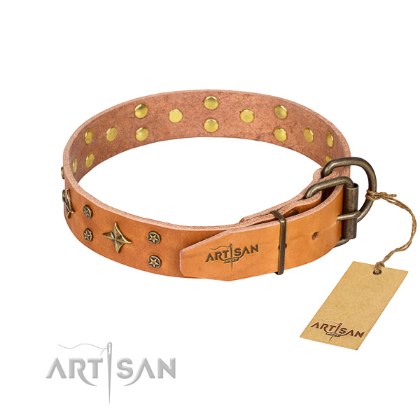 Handy use genuine leather collar with adornments for your canine