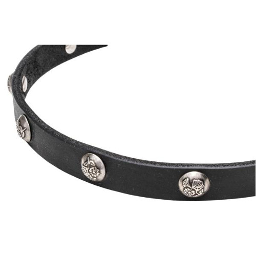 Leather dog collar with manually set studs