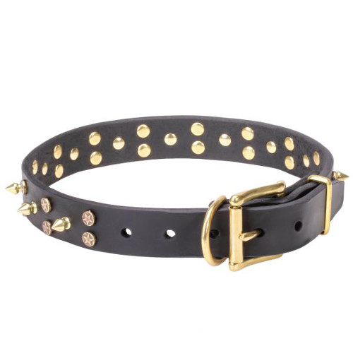 Excellent genuine leather dog collar with sturdy hardware