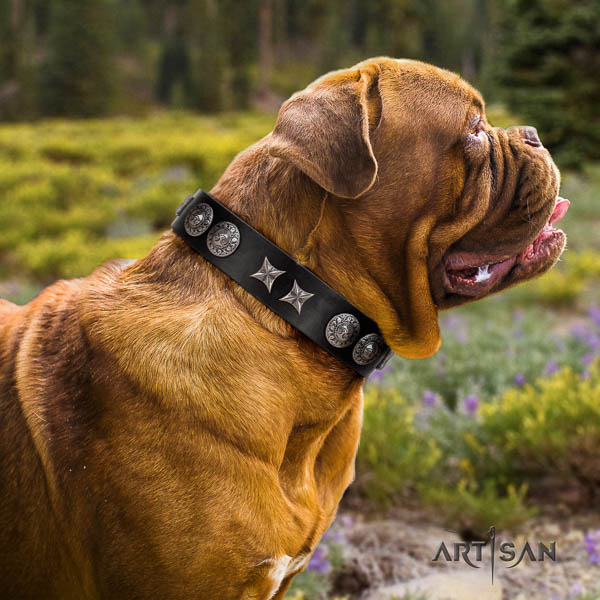 Dogue de Bordeaux easy adjustable natural genuine leather dog collar