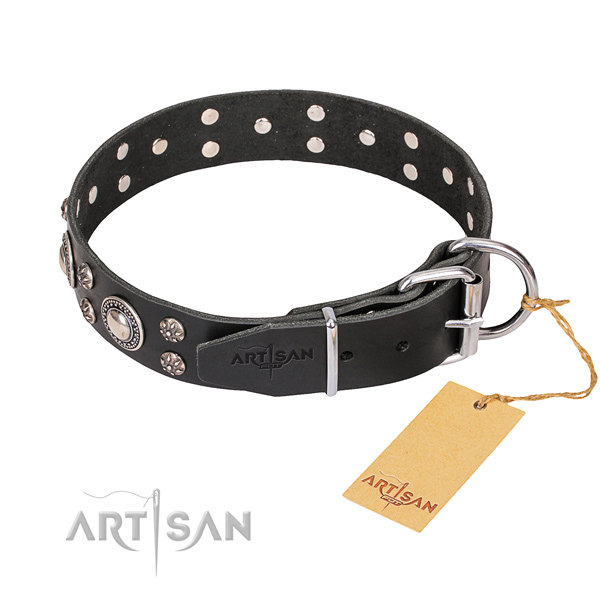 Full grain natural leather dog collar with smooth finish