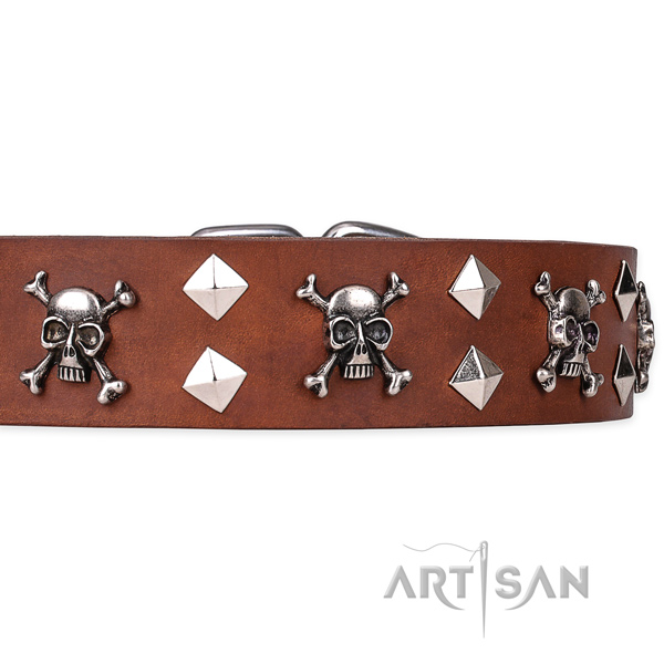 Heavy-duty leather dog collar with non-corrosive elements