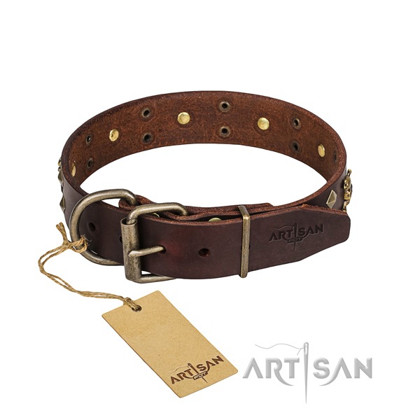 Indestructible leather dog collar with reliable hardware