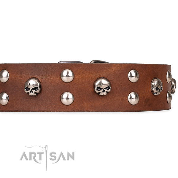 Full grain leather dog collar with worked out exterior