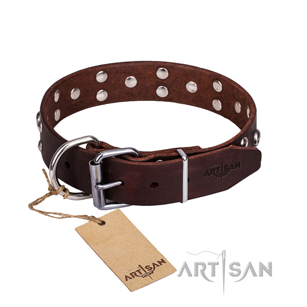 Leather dog collar with thoroughly polished edges for convenient everyday wearing