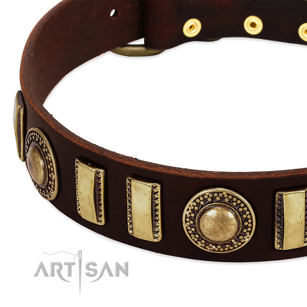 Top notch genuine leather dog collar with durable hardware