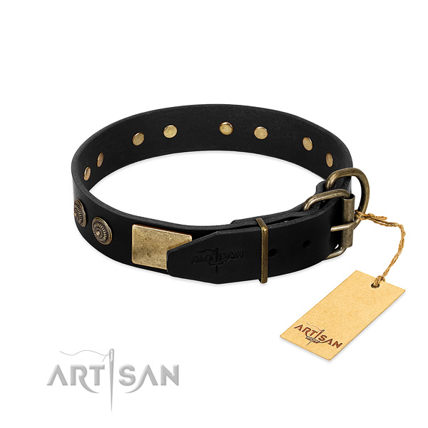 Rust-proof traditional buckle on natural leather dog collar for your canine