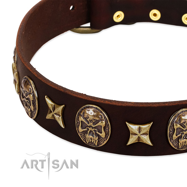Strong hardware on full grain natural leather dog collar for your canine