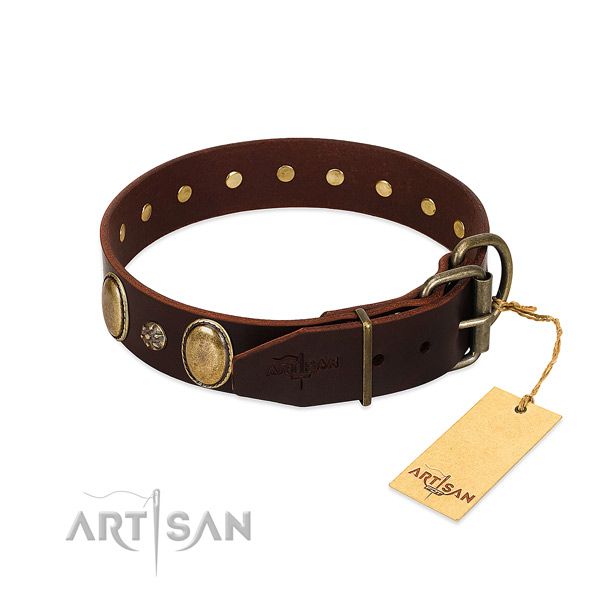 Comfortable wearing high quality natural genuine leather dog collar