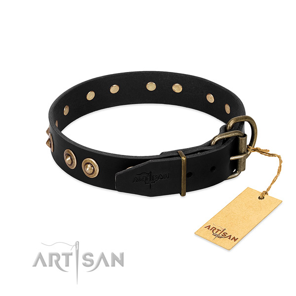 upcycled, Dog, Black Dog Collar Enhanced With Vintage Leather