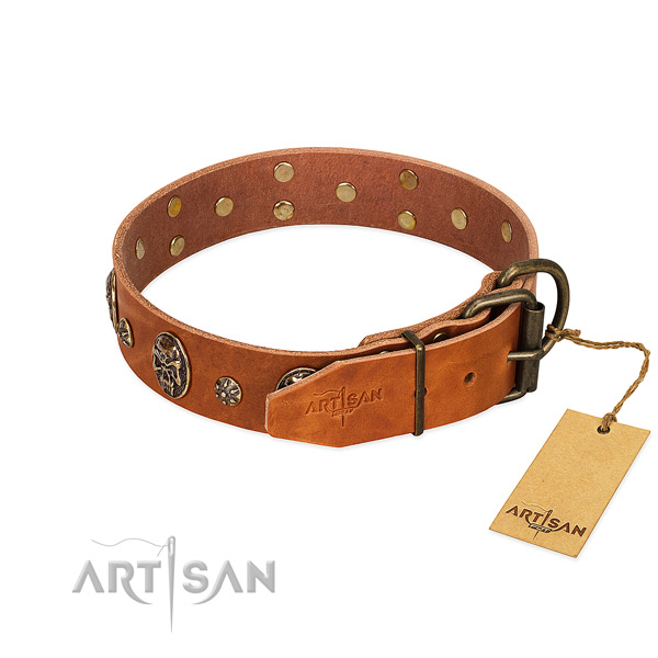 Durable fittings on full grain leather dog collar for your pet