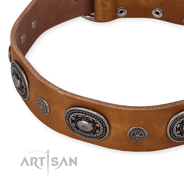 Soft natural genuine leather dog collar created for your stylish pet