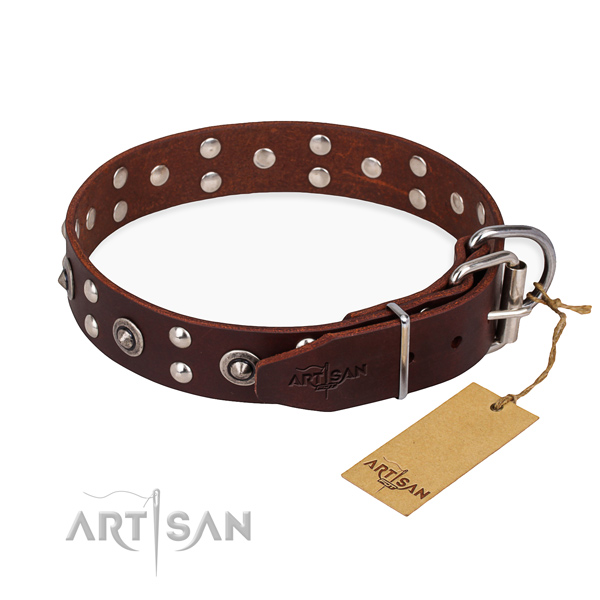 Corrosion proof hardware on full grain genuine leather collar for your stylish dog