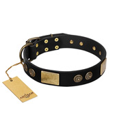 "Chicci-Glam" FDT Artisan Black Leather Dogue de Bordeaux Collar with Plates and Ornate Studs "Chicci-Glam" FDT Artisan Black Leather Dogue de Bordeaux Collar with Plates and Ornate Studs