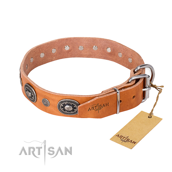 Reliable full grain leather dog collar handcrafted for everyday walking