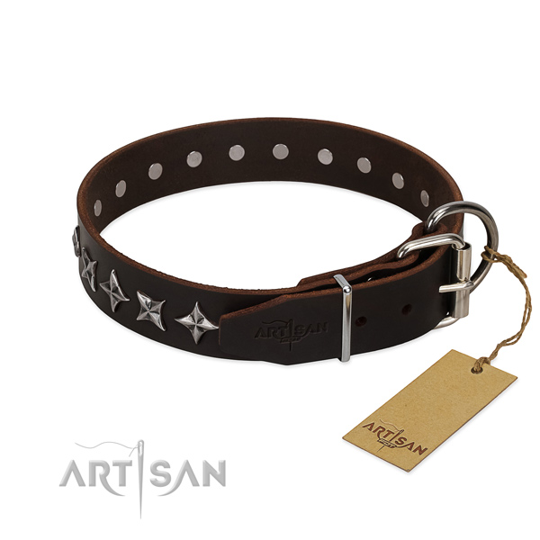 Comfy wearing decorated dog collar of best quality full grain leather