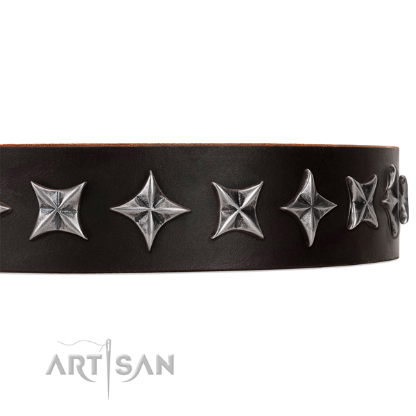 Daily walking studded dog collar of reliable full grain genuine leather