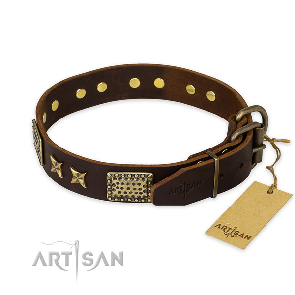 Durable traditional buckle on full grain leather collar for your impressive four-legged friend