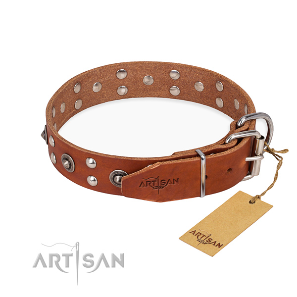 Reliable buckle on genuine leather collar for your beautiful doggie