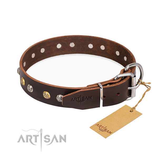 Top notch natural genuine leather dog collar handmade for handy use