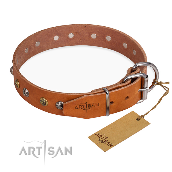 Flexible full grain natural leather dog collar created for daily walking