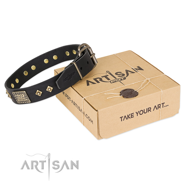 Stylish full grain genuine leather collar for your impressive doggie