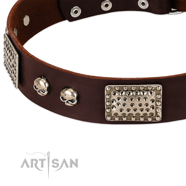 Strong hardware on full grain leather dog collar for your four-legged friend