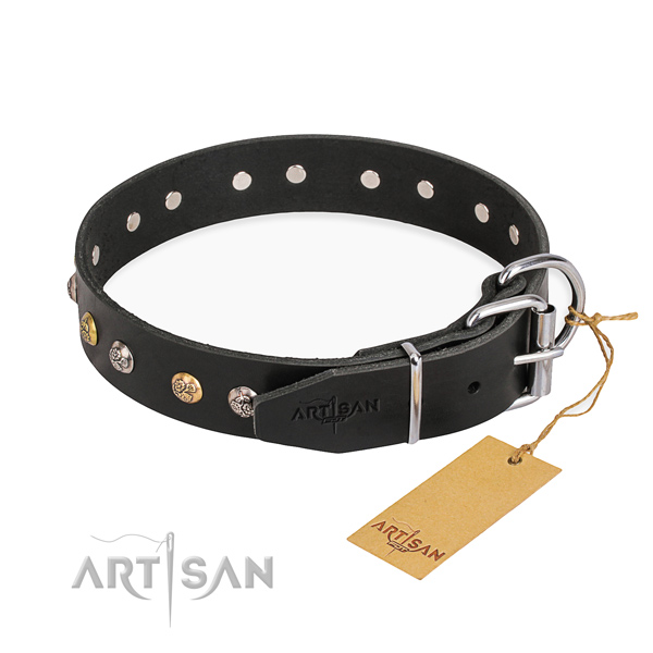 Best quality full grain natural leather dog collar crafted for stylish walking