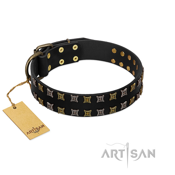 High quality full grain genuine leather dog collar with decorations for your pet