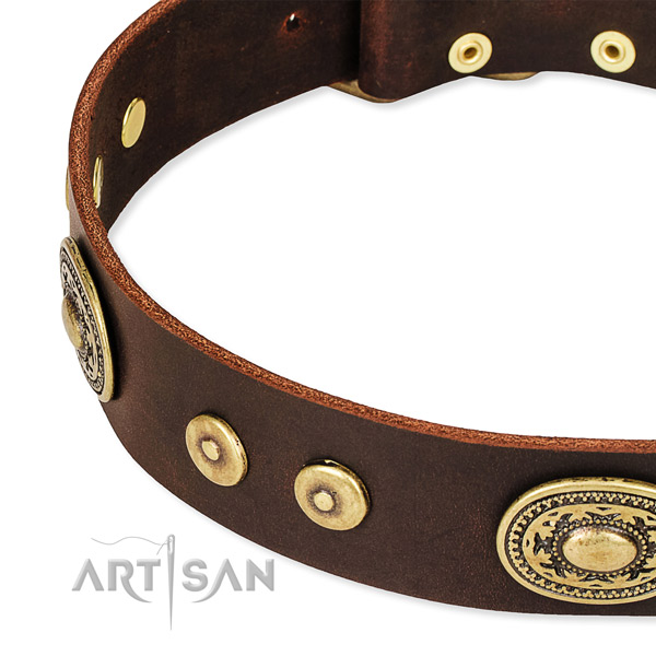 Decorated dog collar made of best quality natural genuine leather