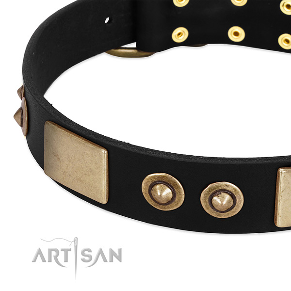 Rust-proof buckle on genuine leather dog collar for your doggie