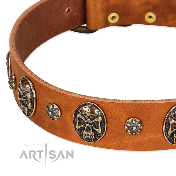 Rust-proof fittings on natural genuine leather dog collar for your doggie