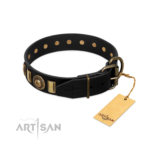 Durable full grain leather dog collar with decorations