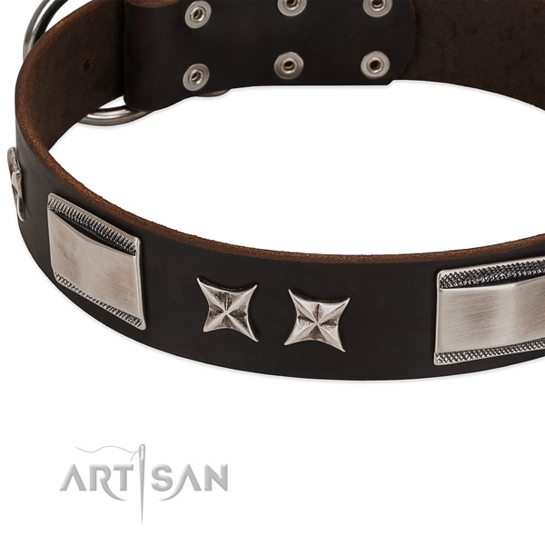 Inimitable collar of full grain natural leather for your lovely dog