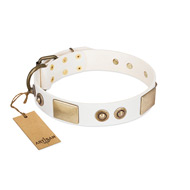 "Noble Impulse" FDT Artisan White Leather Dogue de Bordeaux Collar Adorned with Antique Plates and Studs "Noble Impulse" FDT Artisan White Leather Dogue de Bordeaux Collar Adorned with Antique Plates and Studs