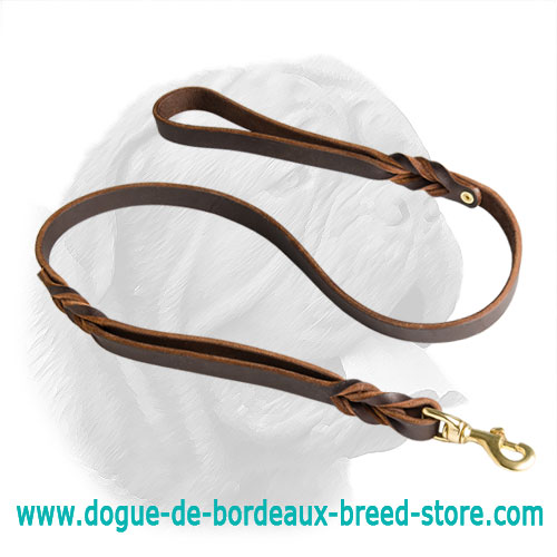 Leather Dogue de Bordeaux Leash With Extra Handle [L16##1034