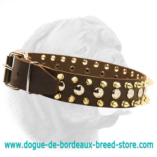 Bordeaux Leather Collar and Leash Set with Studs - BULLET