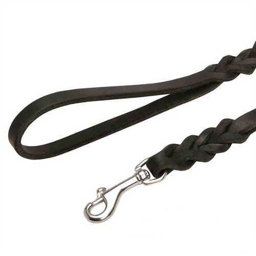 Leather Dogue de Bordeaux leash with non-rusting snap hook